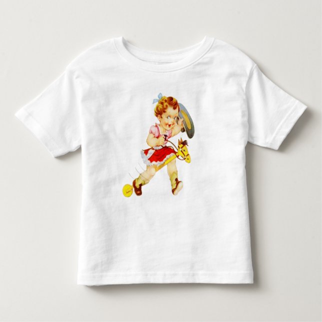 Niña Rodeo Occidental en Camiseta Stick Horse (Anverso)