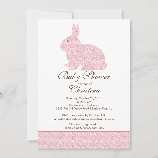 Niña rosada de la invitación de Baby Shower del (Anverso)