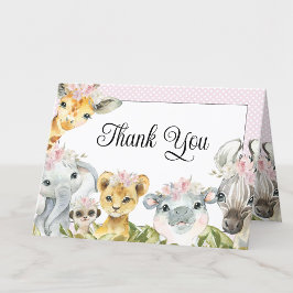 Niña Safari Floral Rosa Tarjeta de Agradecimiento