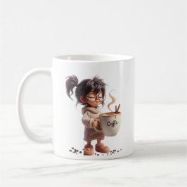 Niña Soñolienta con Taza de Café Gigante –Vibracio