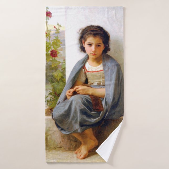Niña tejiendo, Bouguereau (Toalla de baño)