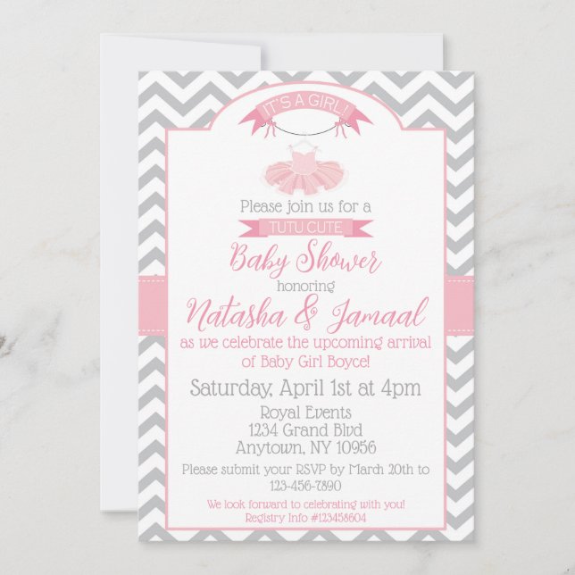 Niña Tutu Ballet Invitación Baby Shower Rosa (Anverso)