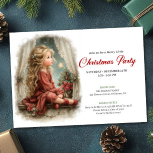 Niña vintage esperando a Santa invitación editable