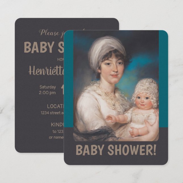 Niña y madre CC0981 Invitación a una ducha para be (Anverso / Reverso)