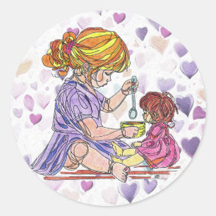 Niña y muñeca bebé pegatina