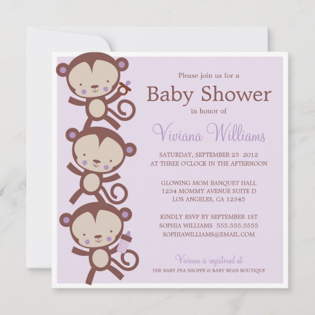 NIÑAS MONOS| INVITACIÓN DE BABY SHOWER (Anverso)