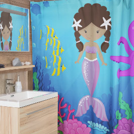 Niñas Sirenas Púrpura Bajo La Cortina De Ducha Del