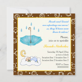 Niñera durmiente invitación marrón azul rociada