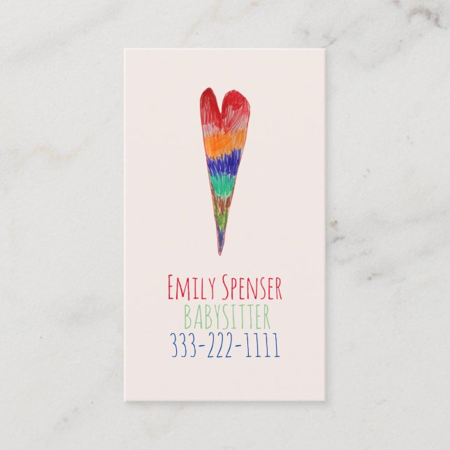 Niñera y cuidado infantil con tarjeta cardíaca (Anverso)