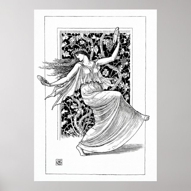 Ninfa bailarina - Arte de cosecha negra y blanca (Frente)