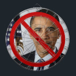 Ningún tablero de dardo de Obama<br><div class="desc">¡Este tablero de dardo chispeará ciertamente encima del fiesta,  y puede llevar a algunas "discusiones políticas",  pero es diversión de todos modos!  El retrato presidencial oficial de presidente Obama con el rojo clásico "no" lo firma encima.</div>