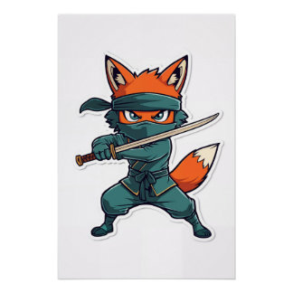 Ninja Fox Poster – Cute Fox Kids Wall Art