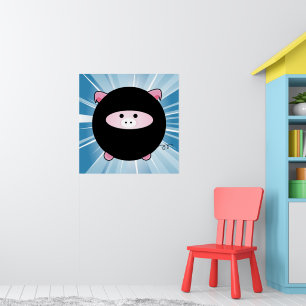 Ninja Pig en la impresión de Poster azul