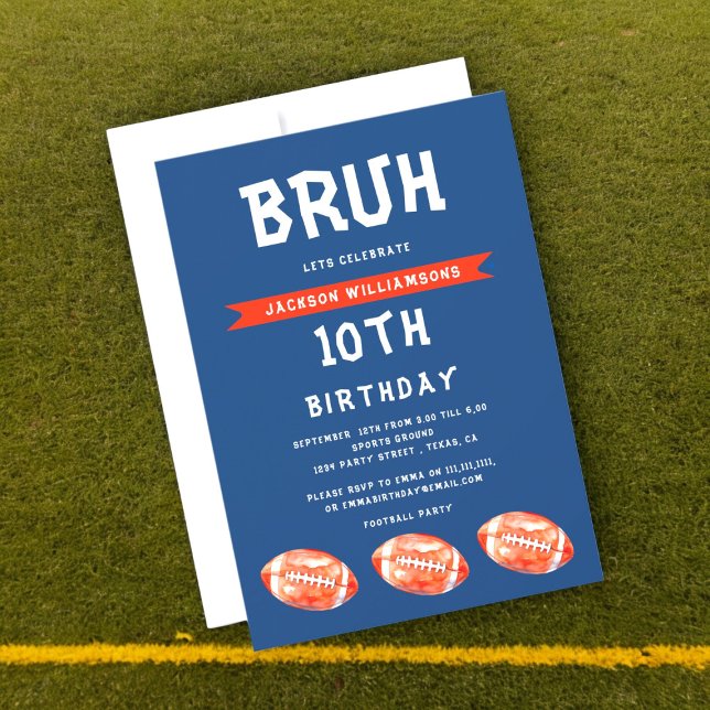 Niño 10.ª Invitación A Cumpleaños, jerga moderna b (modern football boys birthday invitation , with the slogan bruh lets celebrate , fully personalized )