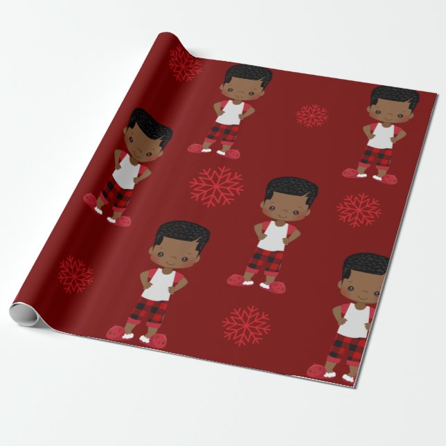 Niño afroamericano Navidad envuelto papel (Desenrollado)