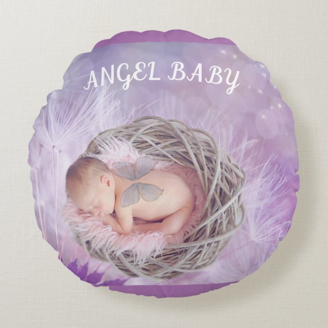 "Niño ángel" almohada de tiro en violeta. (Anverso)