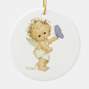 Niño Ángel rubio con una mariposa. Ornamento metal