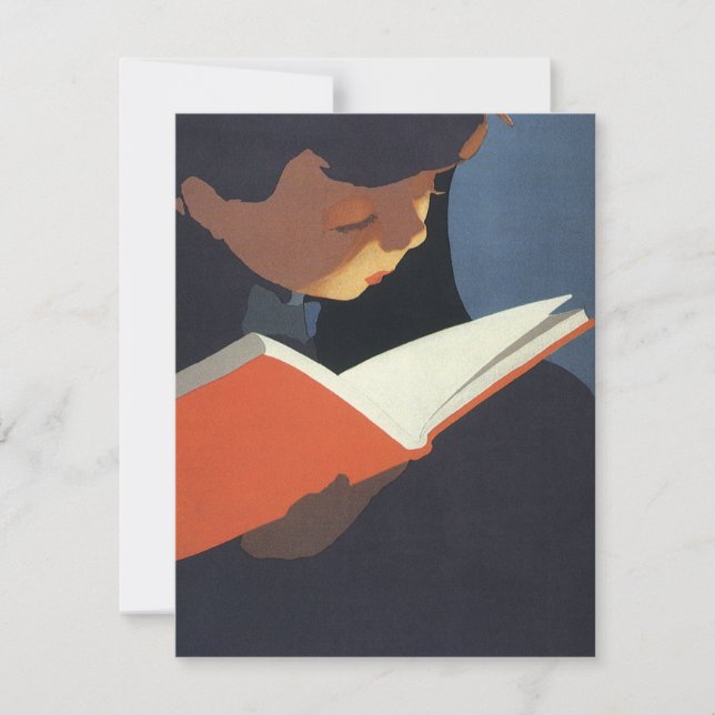 Niño Antiguo Leyendo un Libro de la Biblioteca (Anverso)