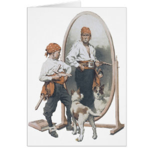 Niño Antiguo, Niño Pirata, Perro, Espejo, Bucanero