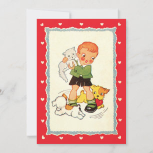 Niño Antiguo Salvando a un Gatito de Perros de Car