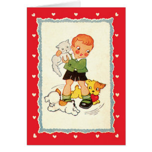Niño Antiguo Salvando un Gatito de Perros de Carre