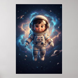 Niño Astronauta Adorable | Póster de Arte de Avent