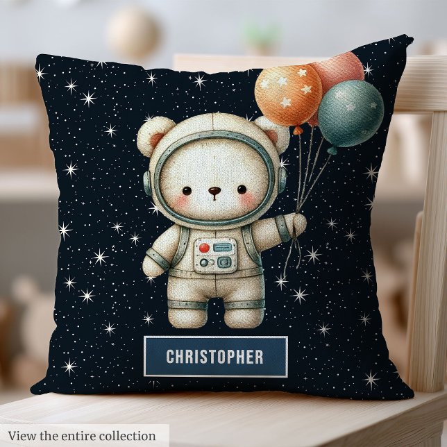 Niño Astronauta de almohada decorativa (Baby Boy Decorative Pillow Astronaut Teddy Bear Art)