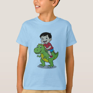 Niño aventurero montando camiseta de dinosaurio