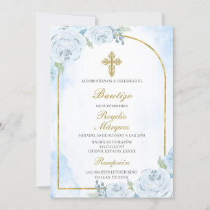 Niño azul turbio bautizo invitación española