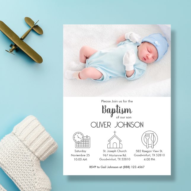 Niño Bautizo Invitación Elegante Bautismo Moderno (Subido por el creador)