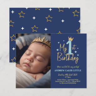 Niño bebé 1ª invitación de cumpleaños con foto