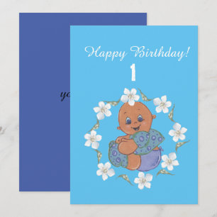 Niño bebé con ropa azul - tarjeta de feliz cumplea