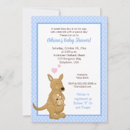 Niño canguro Baby Shower Invitación azul