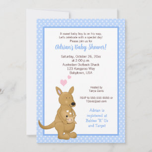 Niño canguro Baby Shower Invitación azul