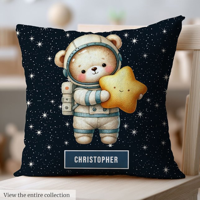Niño Cojín decorativo con astronauta Teddy Bear (Baby Boy Throw Pillow with Astronaut Teddy Bear Scene)