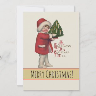 Niño con árbol de Navidad Arte de ilustración vint