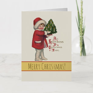 Niño con árbol de Navidad Arte de ilustración vint