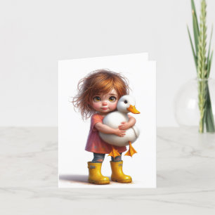 Niño con el Pato de Pekin Blanco cualquier tarjeta