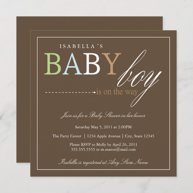 Niño cuadrado| Invitación de Baby Shower (Anverso / Reverso)