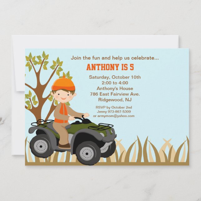 Niño de cuatro años en invitación de cumpleaños de (Anverso)