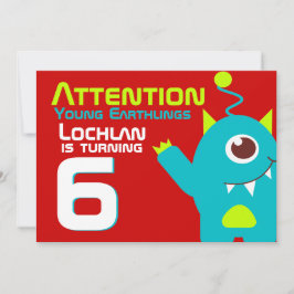 Niño de cumpleaños de Alien 6ª invitación naranja 