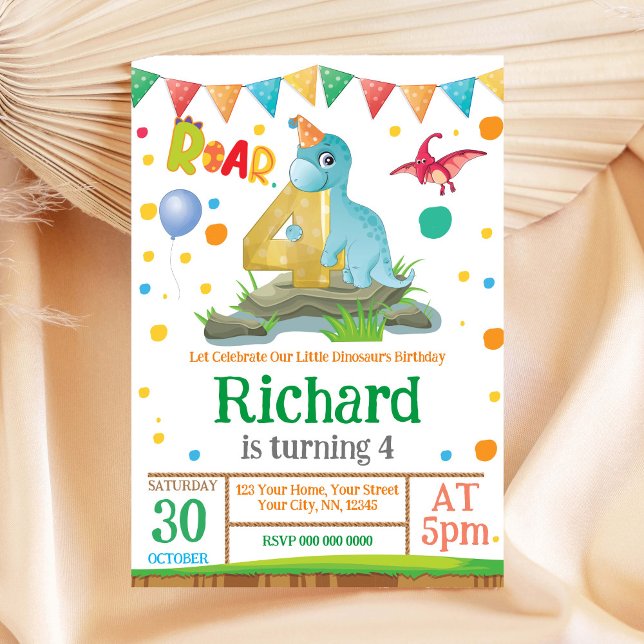 Niño de Dinosaur 4 Invitación de cumpleaños (Subido por el creador)