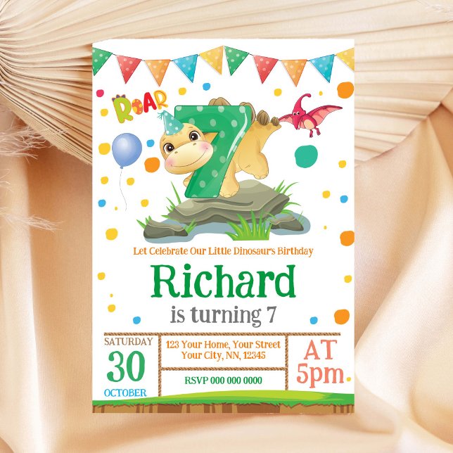 Niño de Dinosaur 7 Invitación de cumpleaños (Subido por el creador)