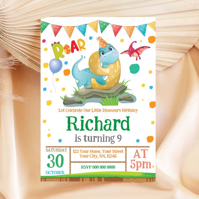 Niño de Dinosaur 9 Invitación de cumpleaños (Subido por el creador)