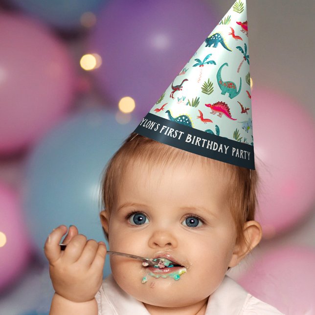 Niño de Dinosaur Primer cumpleaños Gorra Fiesta az (Dinosaur boy First Birthday blue Party Hat)