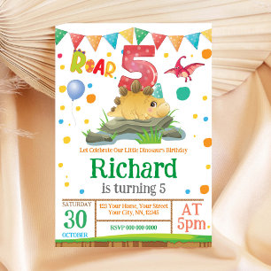 Niño de Dinosaurio 5ª invitación de cumpleaños