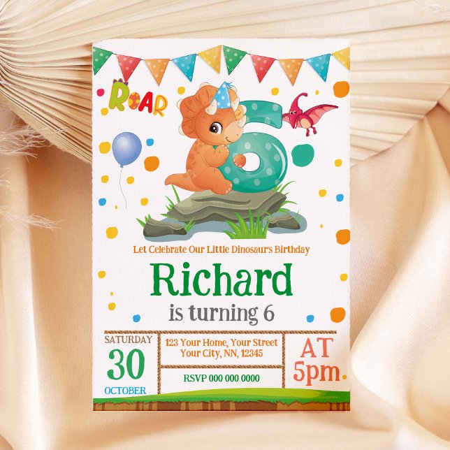 Niño de Dinosaurio 6ª Invitación de cumpleaños (Subido por el creador)