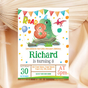Niño de Dinosaurio 8 Invitación de cumpleaños