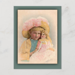 Niño de Ilustracion antiguo con tarjetas para muñe