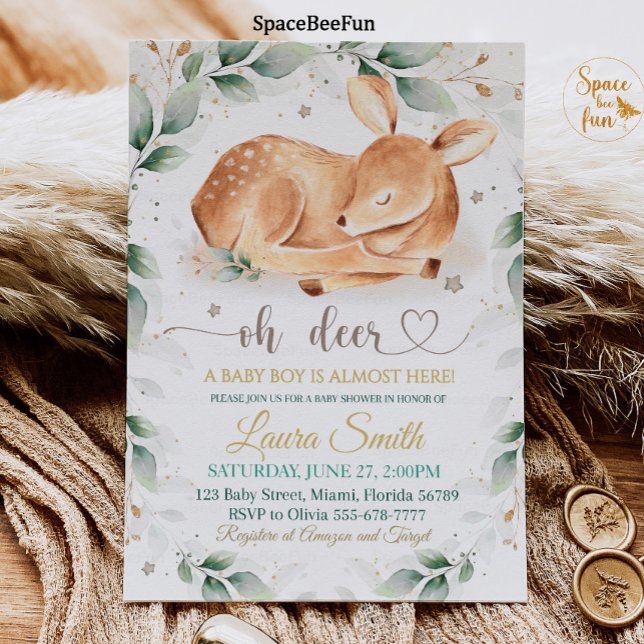 Niño de invitación Baby Shower de venado de Woodla (Woodland animal Deer Baby Shower Invitation Boy Forest animal Deer Boy Baby Shower Invite Woodland)